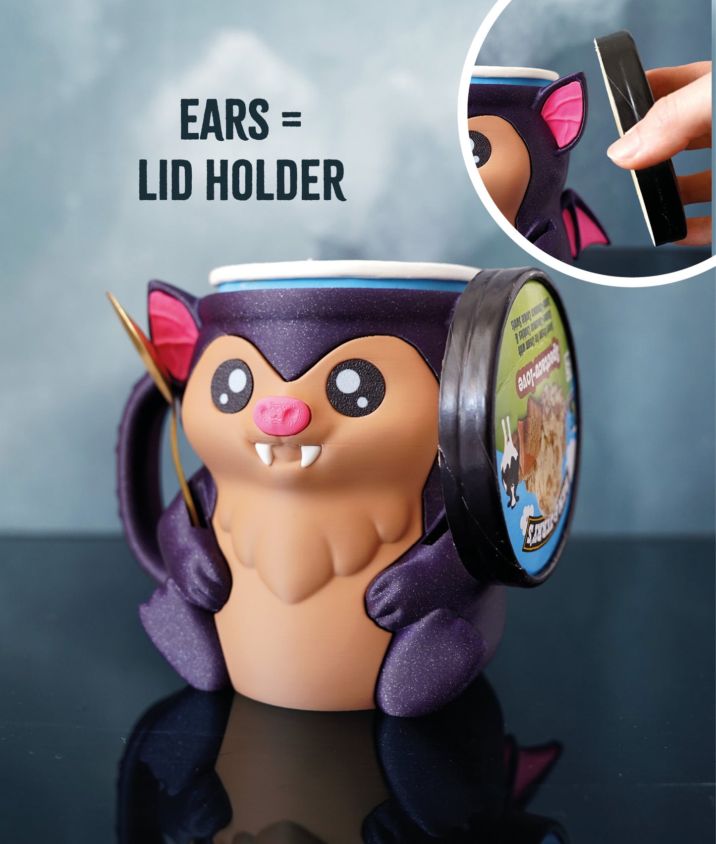 🦇 Bat Ice Cream Holder – Fits a 458ml Tub