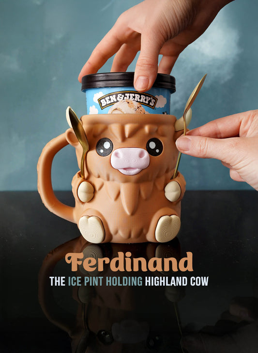 🐮 Highland Cow Ice Cream Holder – Fits a 458ml Tub
