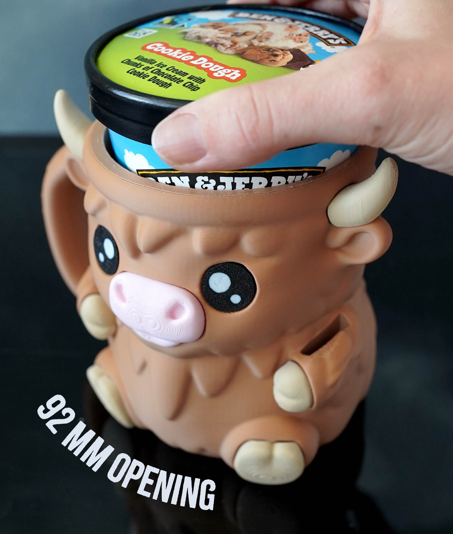 🐮 Highland Cow Ice Cream Holder – Fits a 458ml Tub