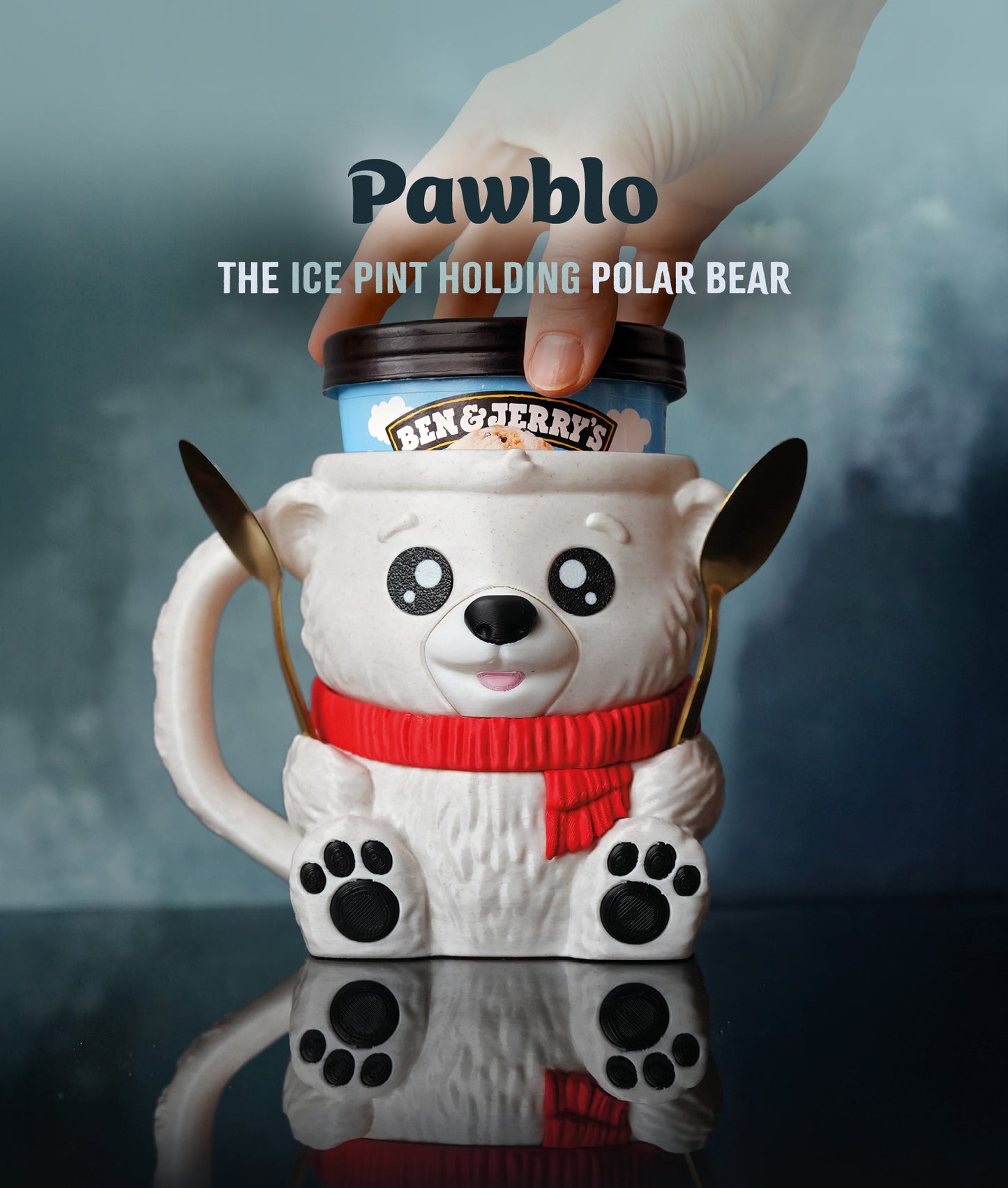 🐻‍❄️ Polar Bear Ice Cream Holder – Fits a 458ml Tub