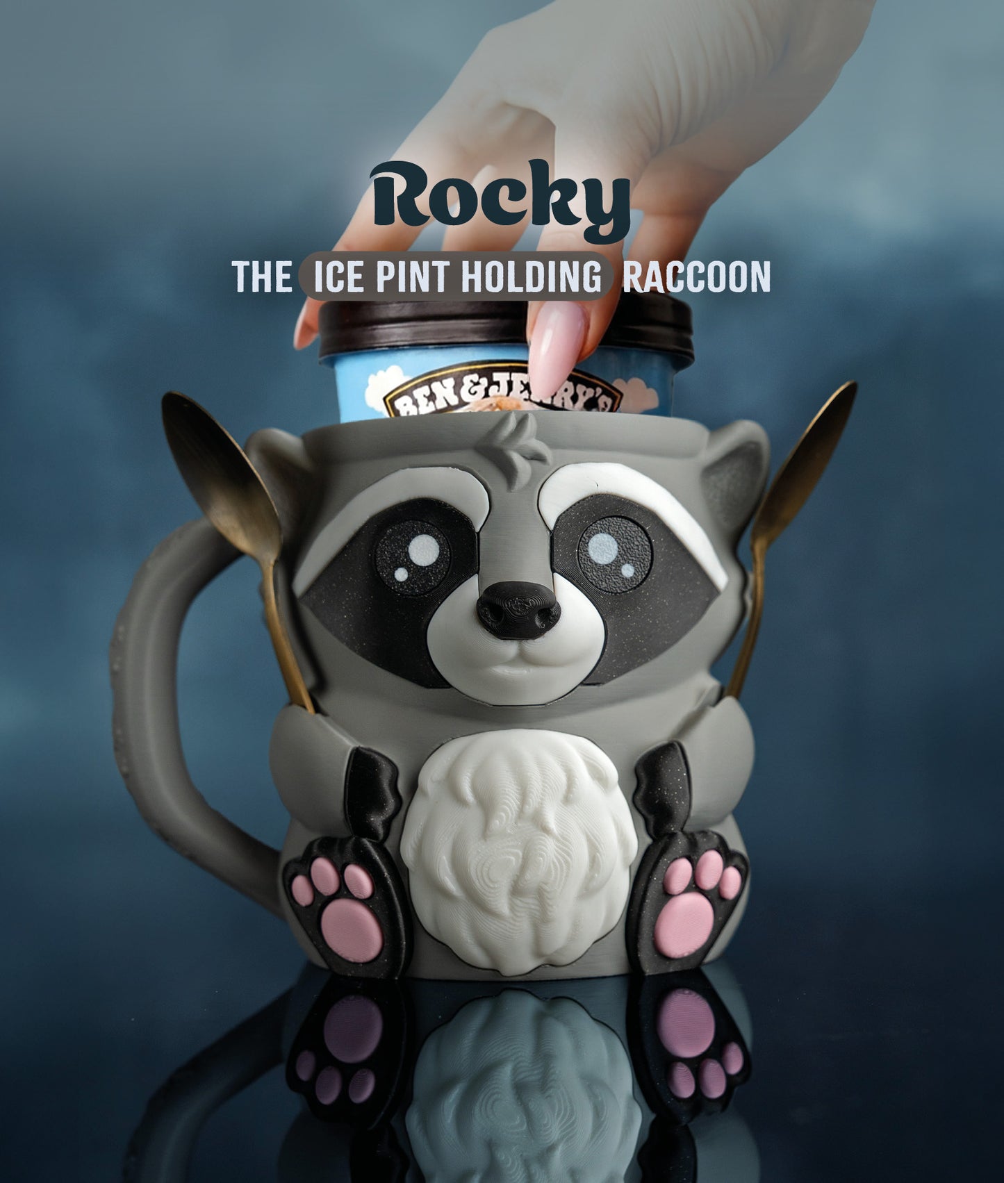 🦝Raccoon Ice Cream Holder – Fits a 458ml Tub